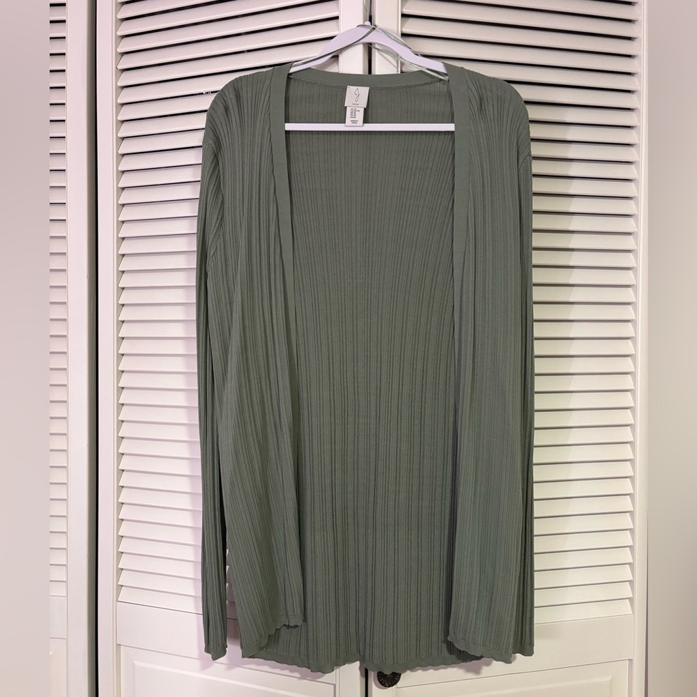 Sage Green Ribbed Open Cardigan